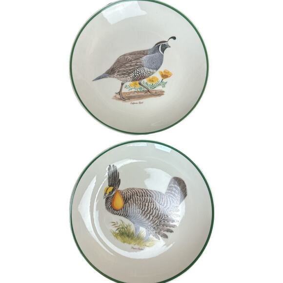 1960s Centura Game Bird Green Trim Salad Plates Set of 8  -8" - Picture 3 of 7